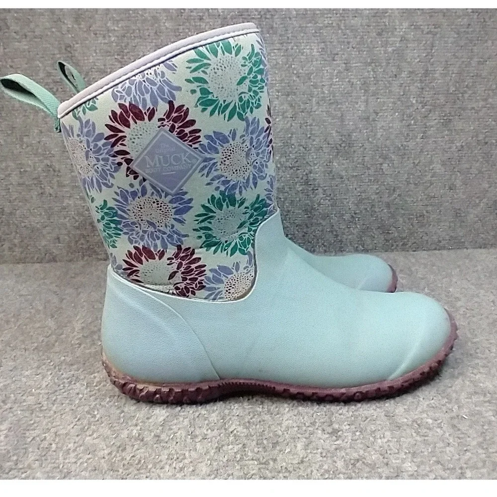 Muck Boot Company Womens 9 Floral Sunflower Boots Blue Purple Rubber Neoprene